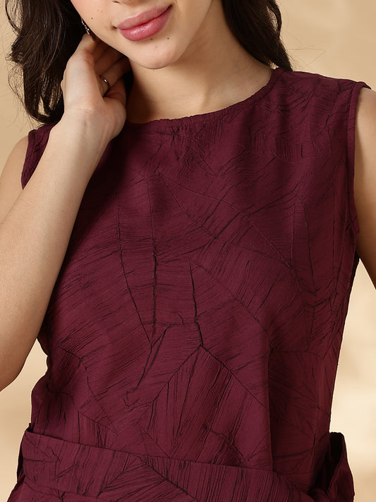Textured Mini Dress with Pockets Wine