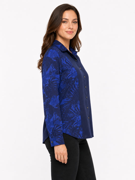 Women Blue Printed Color block Shirt