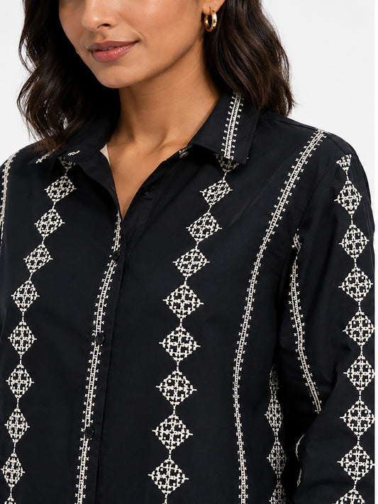 Women Black Embroidered Shirt