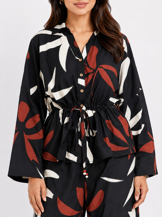 Women Black Leaf - Printed Co-Ord Set