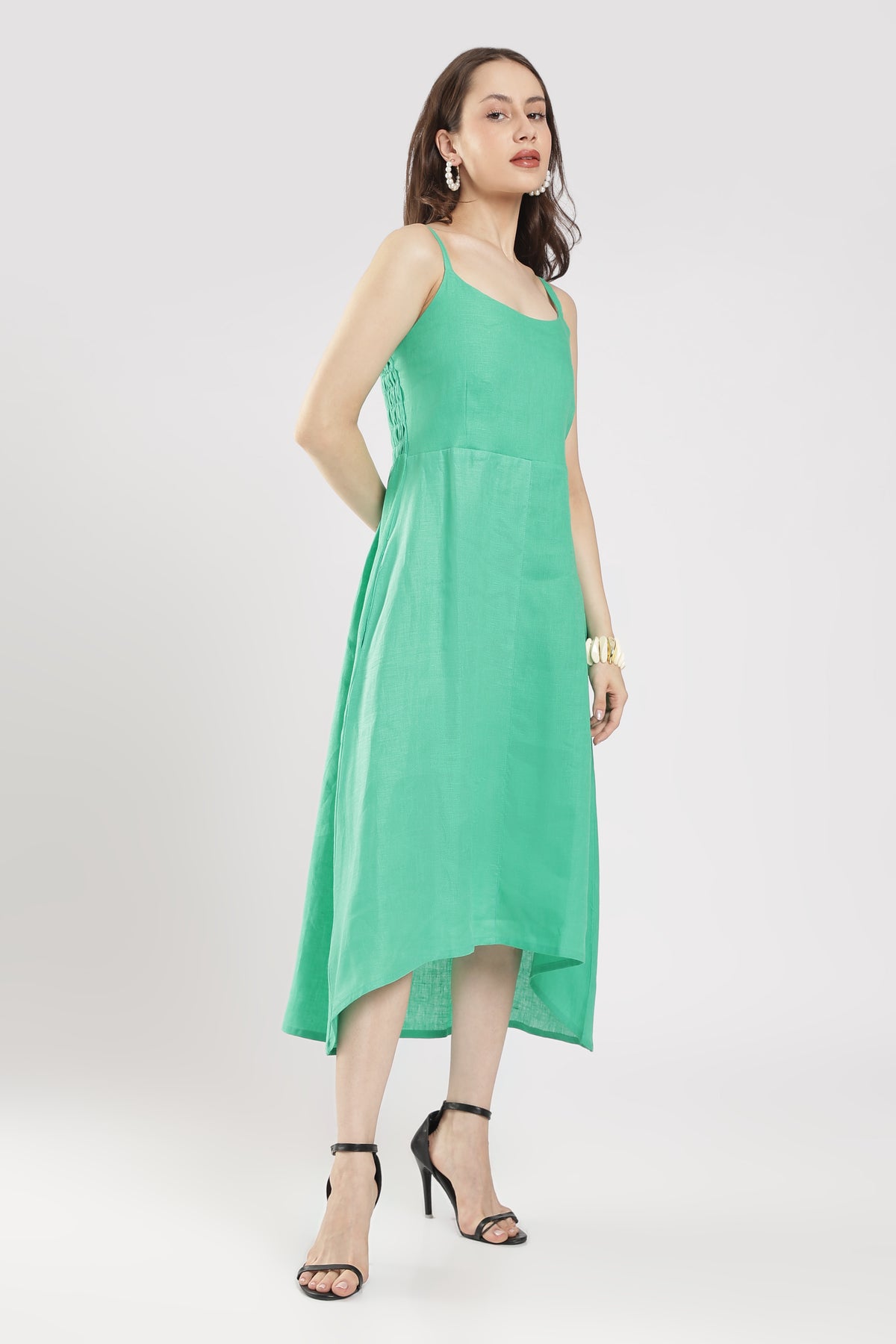 Pure linen green dress