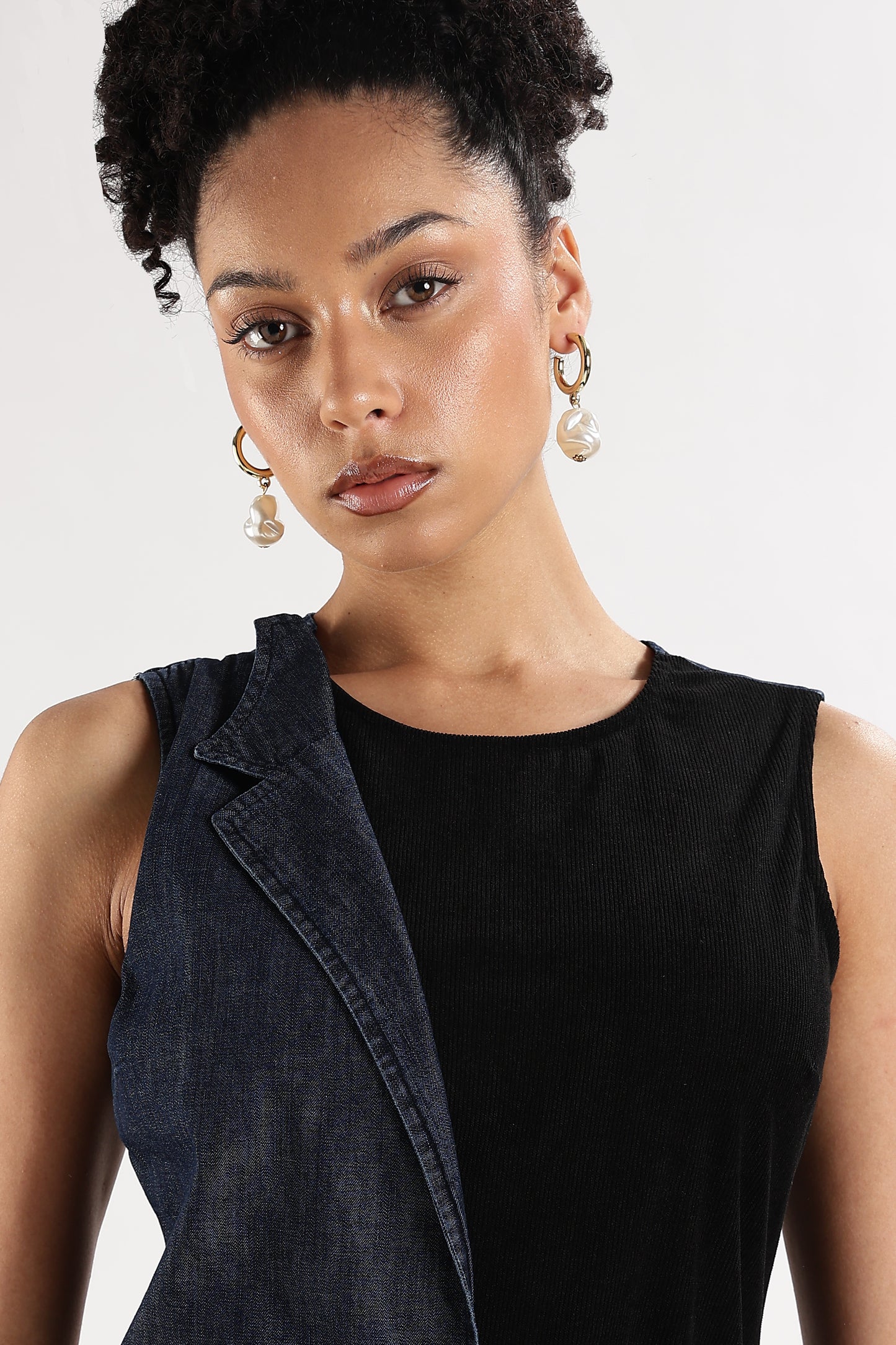 Bodycon Dress with Denim Overlay Black and Blue