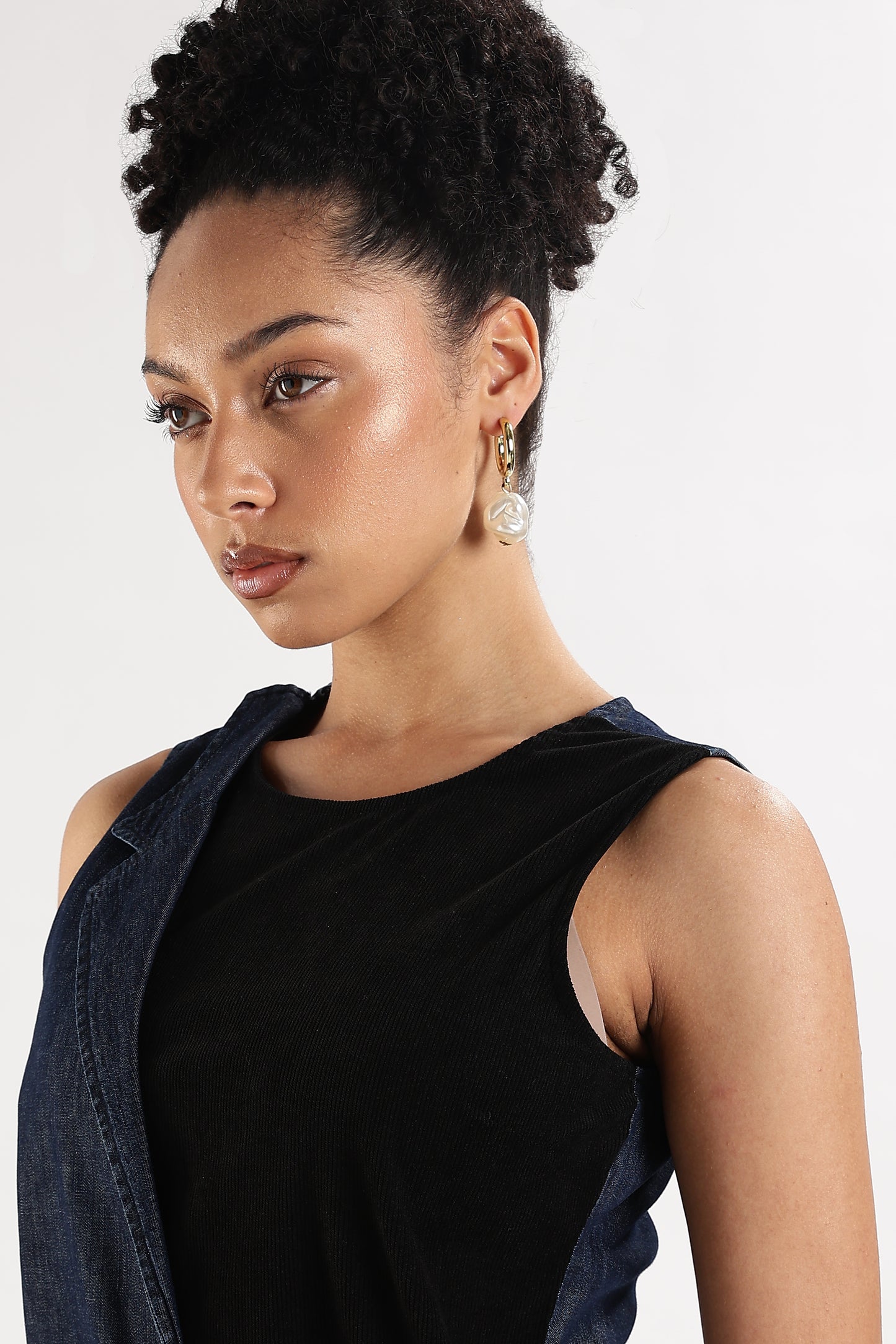 Bodycon Dress with Denim Overlay Black and Blue