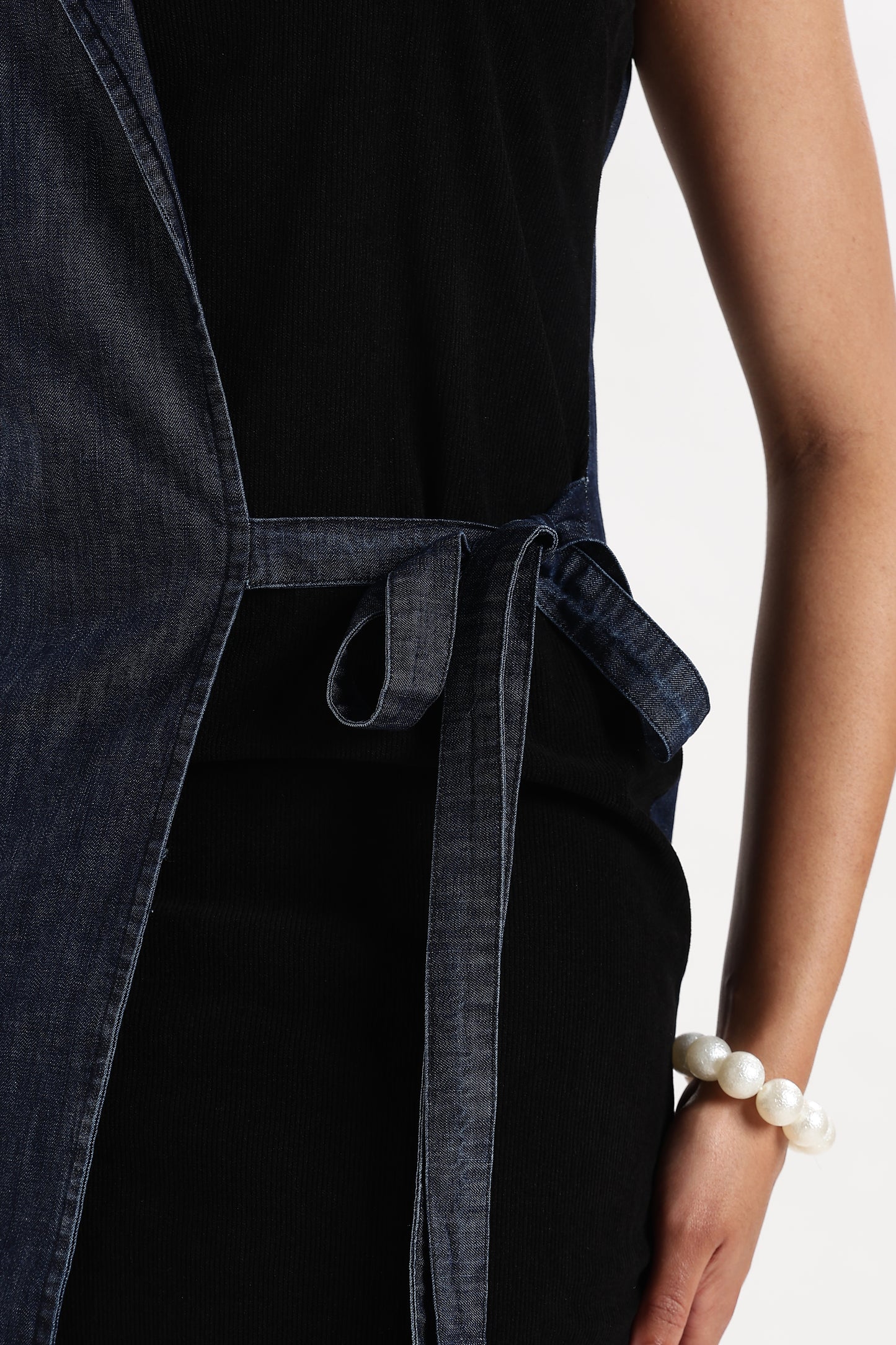 Bodycon Dress with Denim Overlay Black and Blue