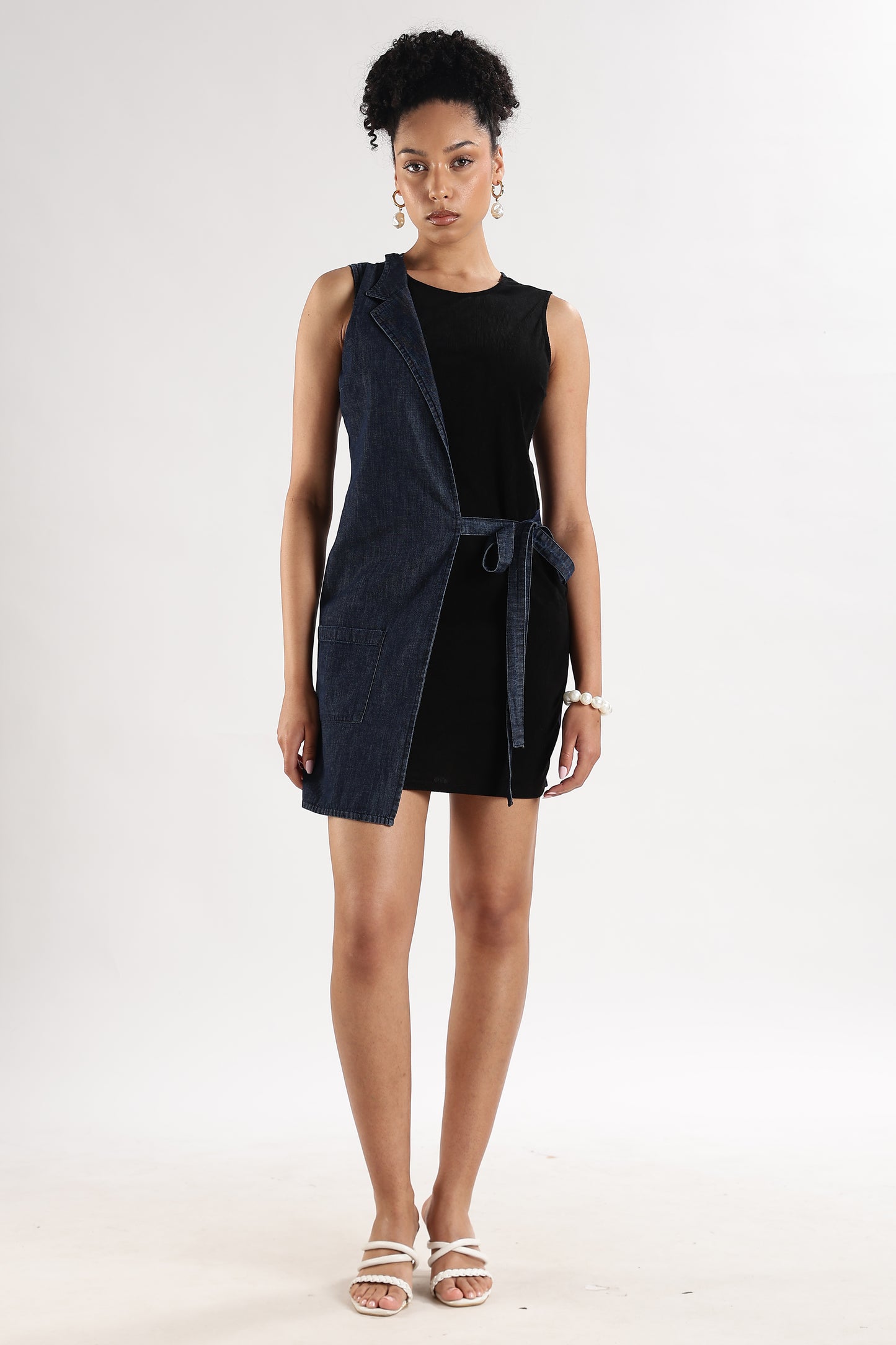 Bodycon Dress with Denim Overlay Black and Blue
