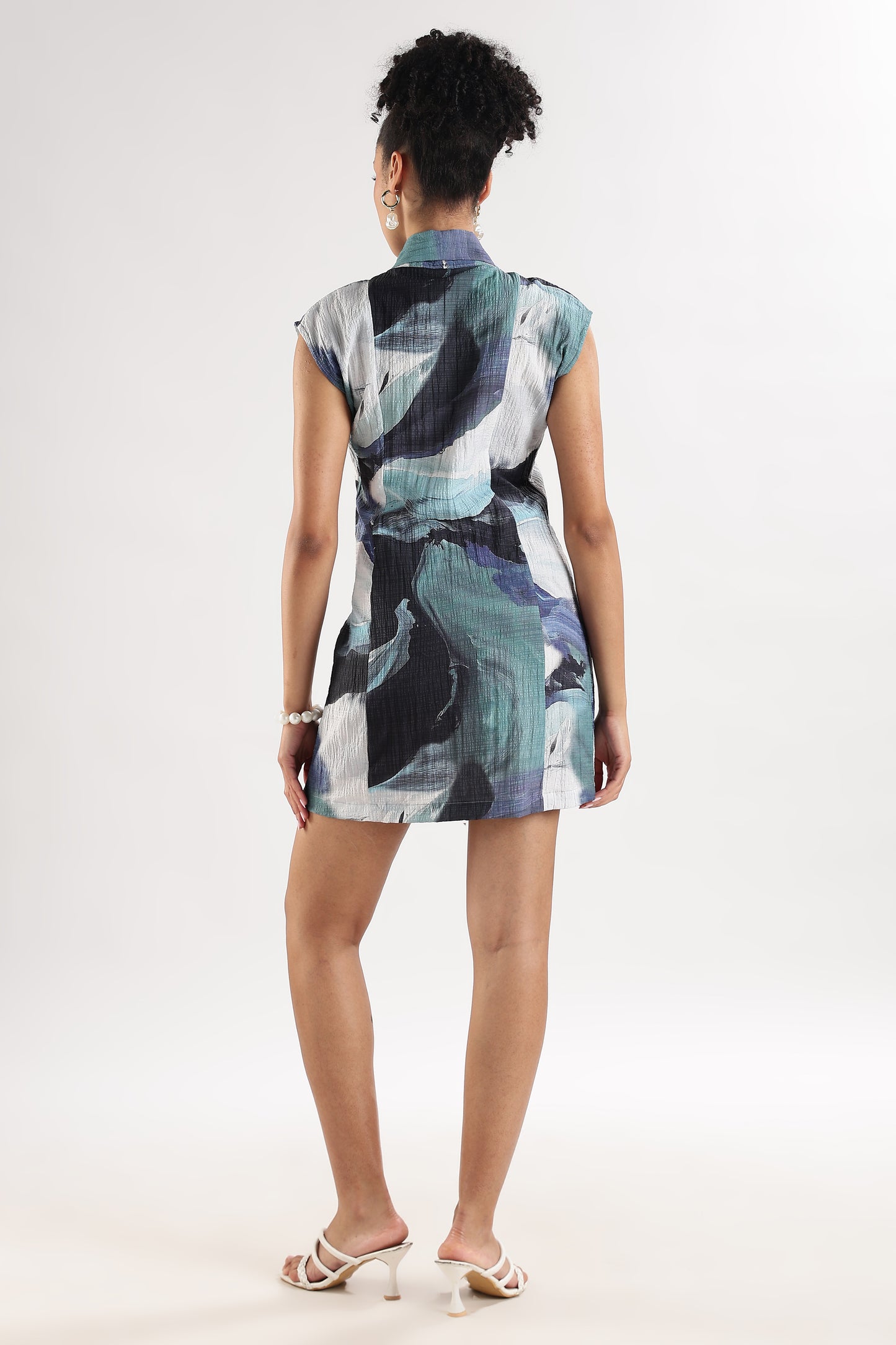 Crinkle Textured Wrap Mini Dress Blue