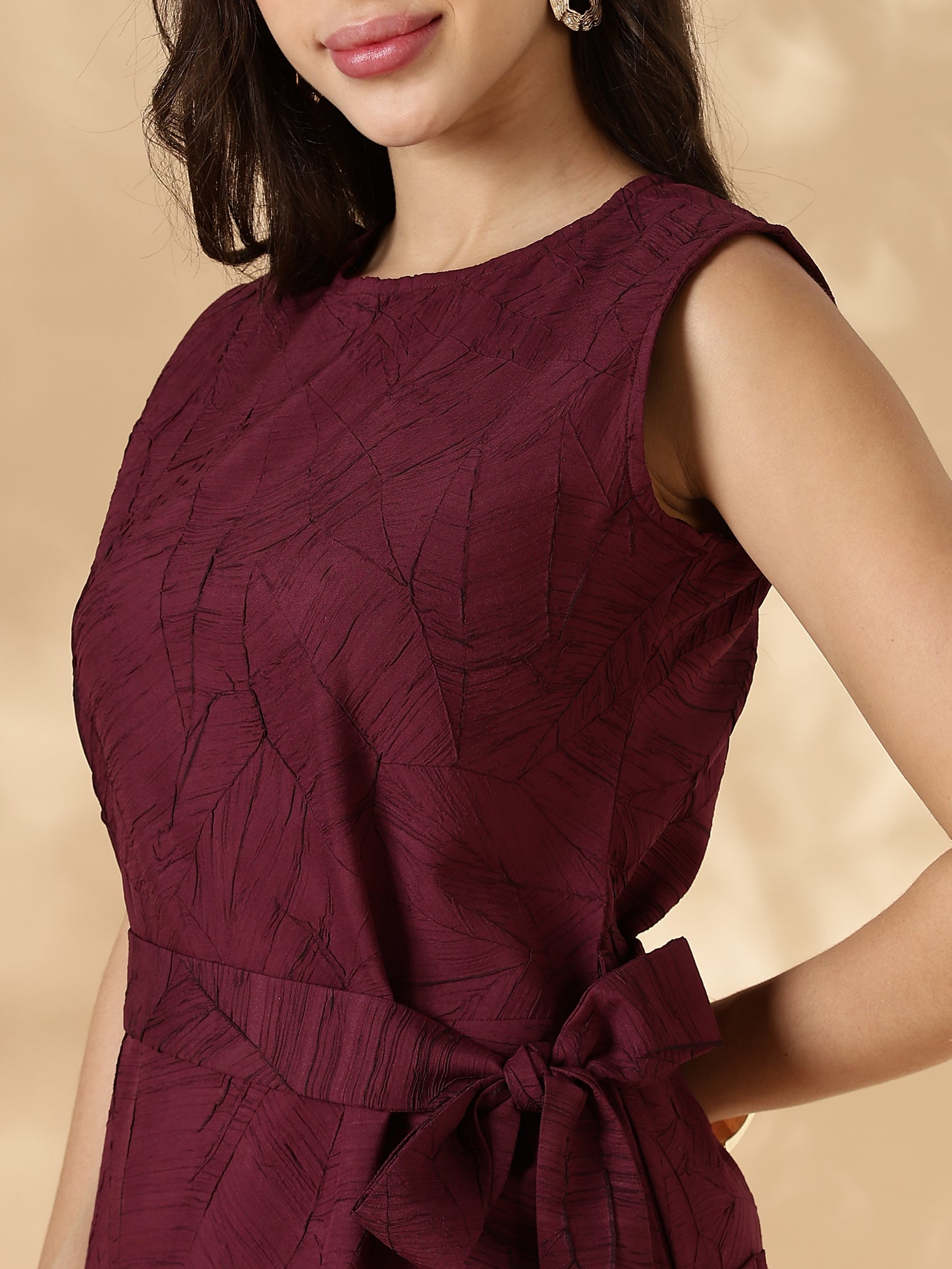 Textured Mini Dress with Pockets Wine