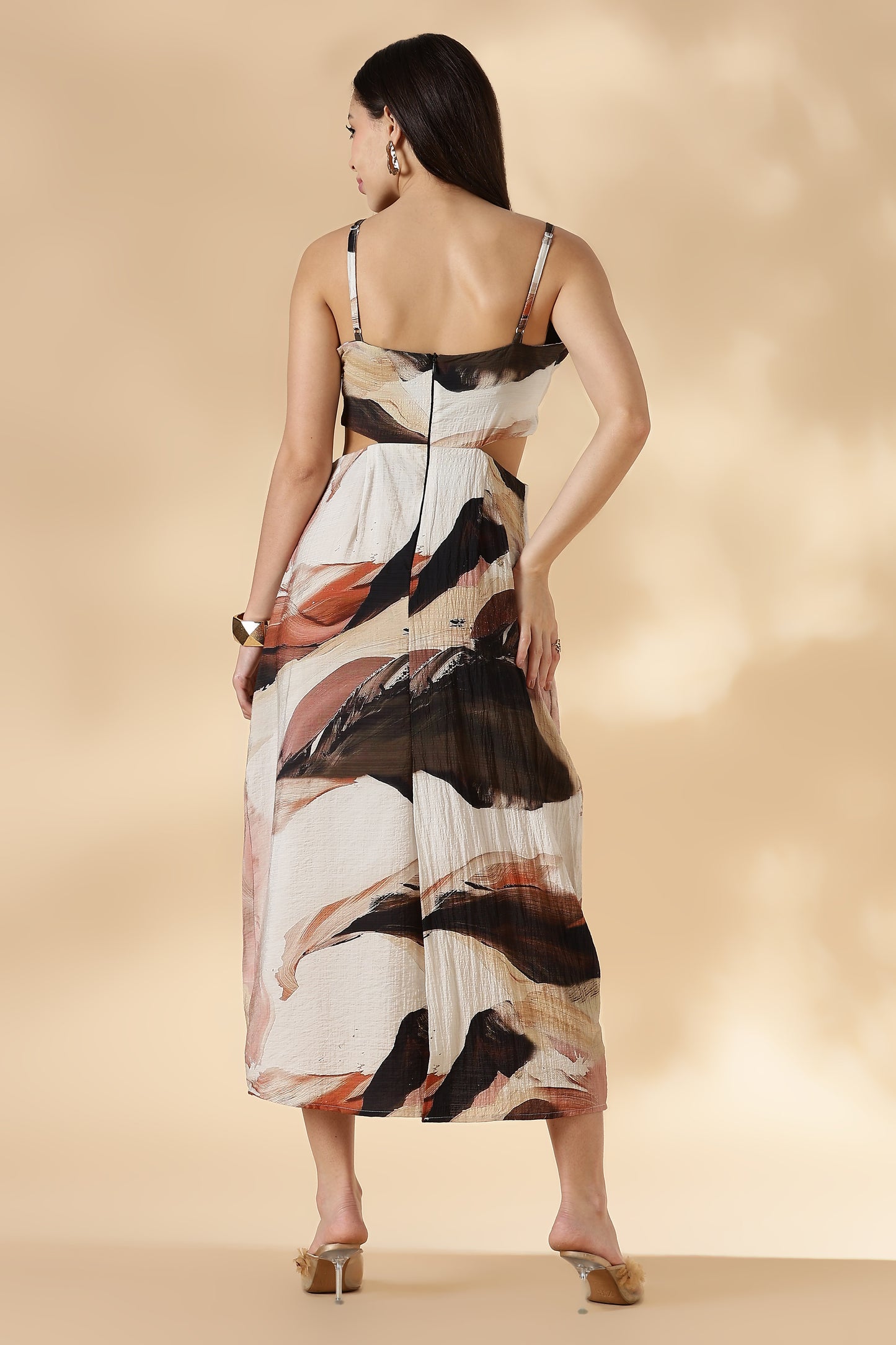 Cut Out Dress With Beaded Straps Rust