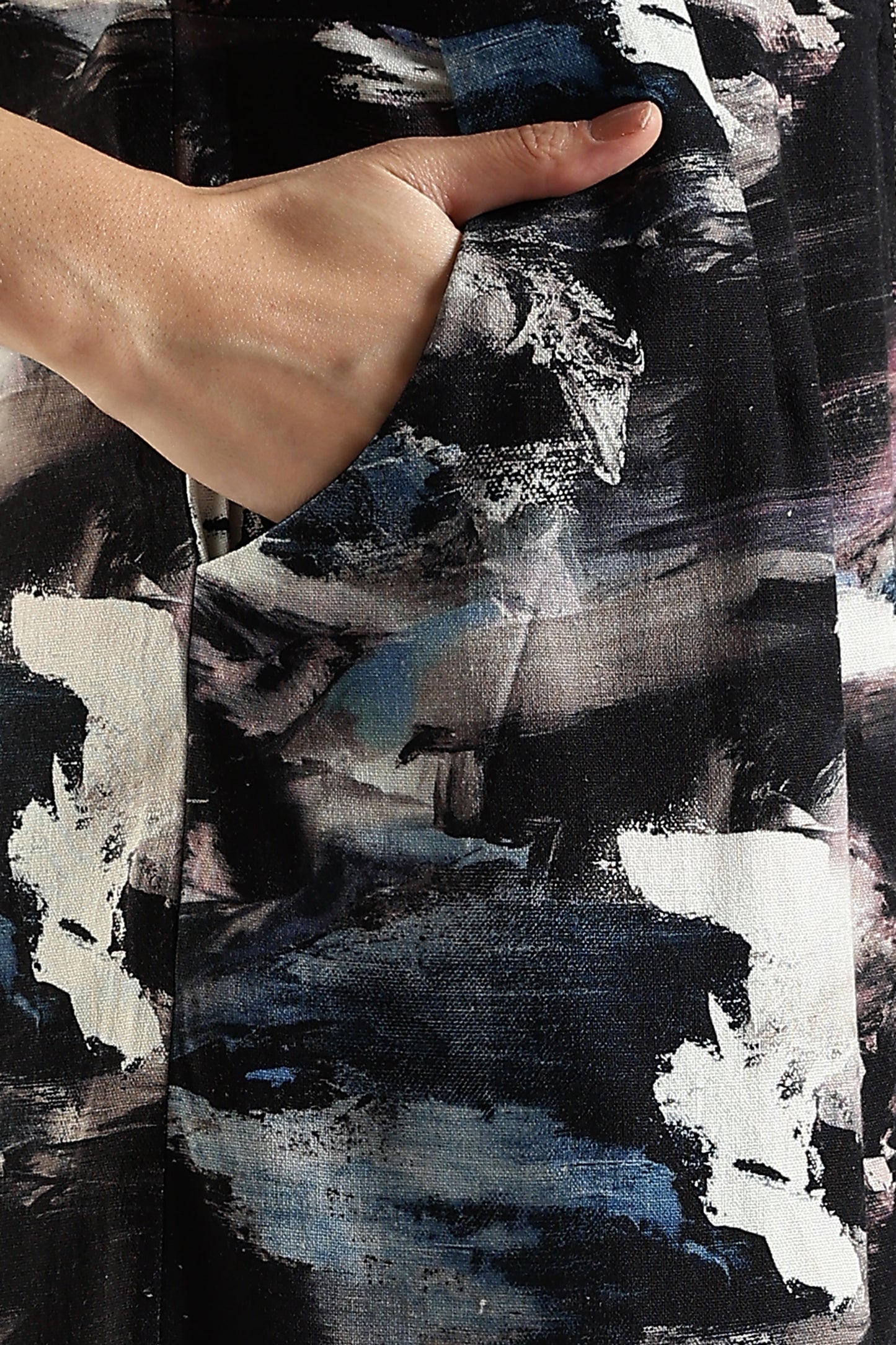 Printed Shirt Dress with Front Zip Dark Abstract