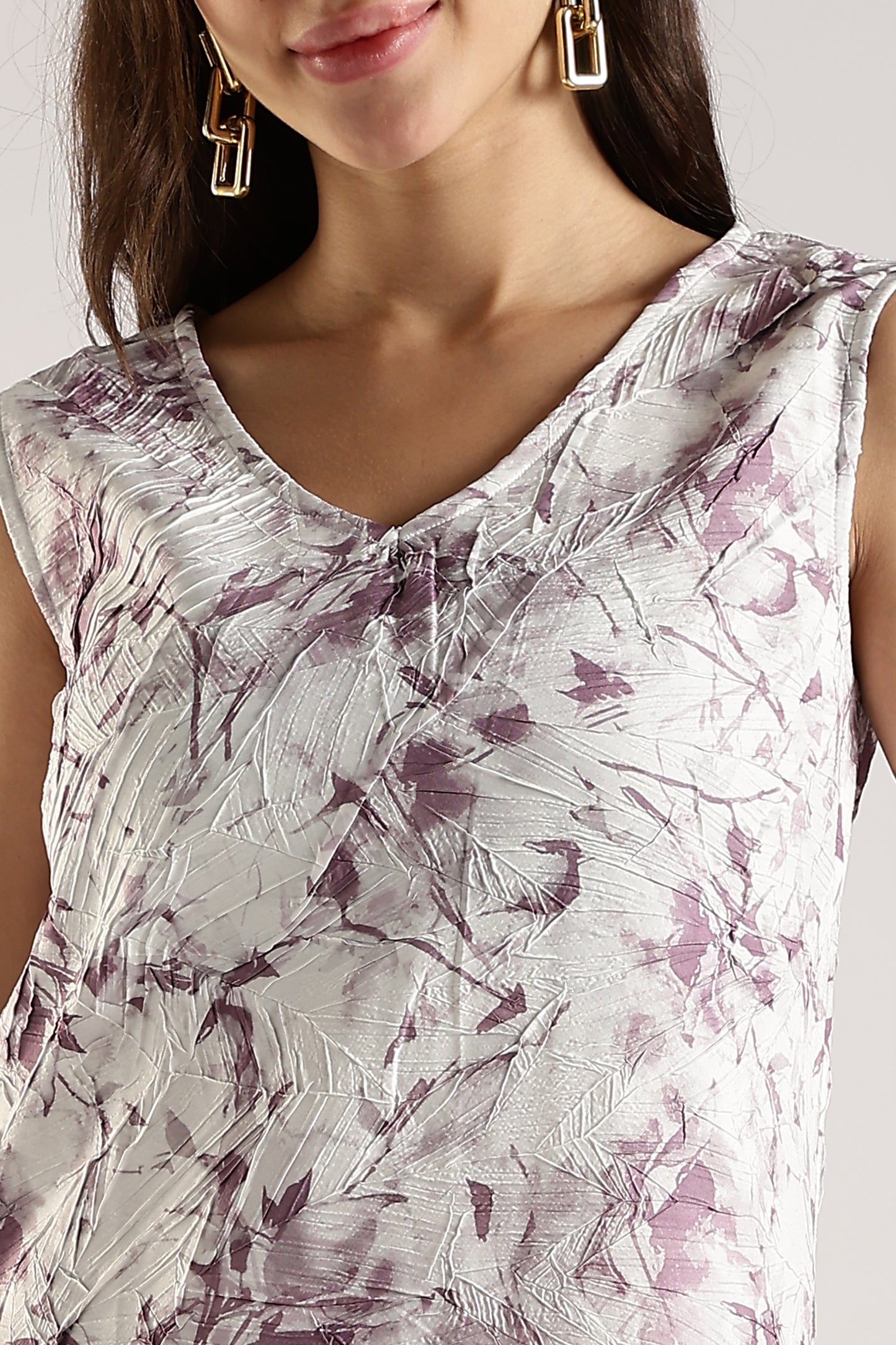A-line V neck Mini Dress White and Pink
