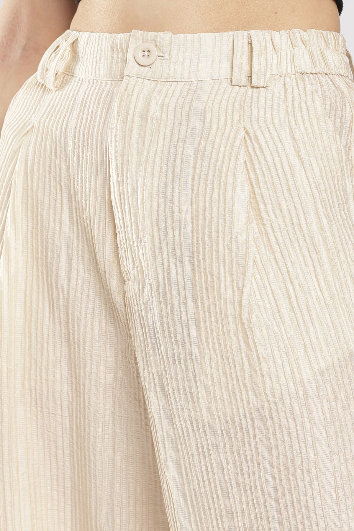 Women beige Textured High-Rise Wide-Leg Trousers