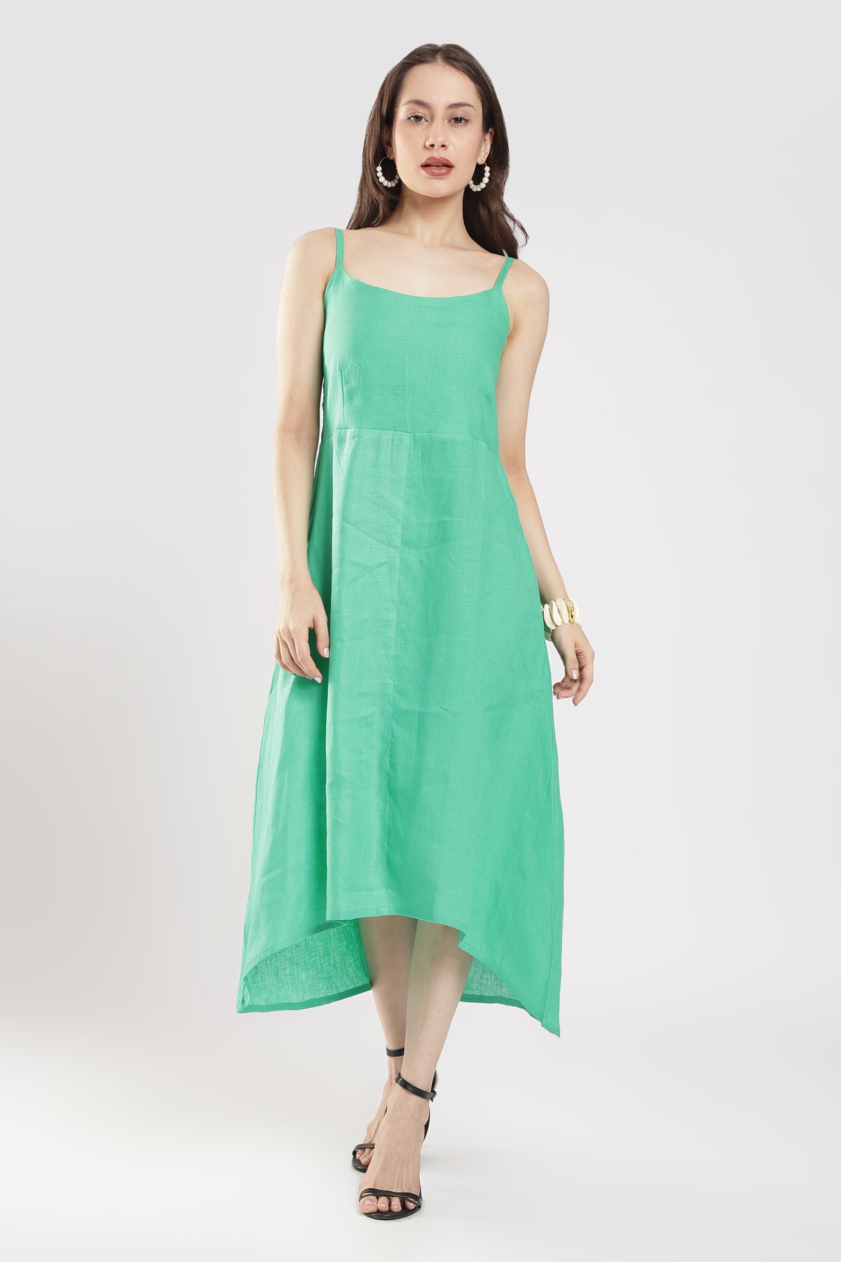 Pure linen green dress