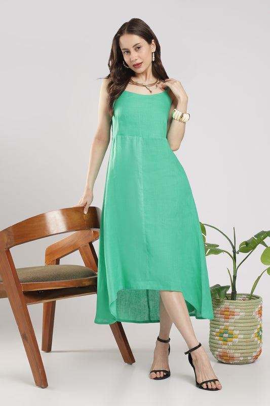 Pure linen green dress