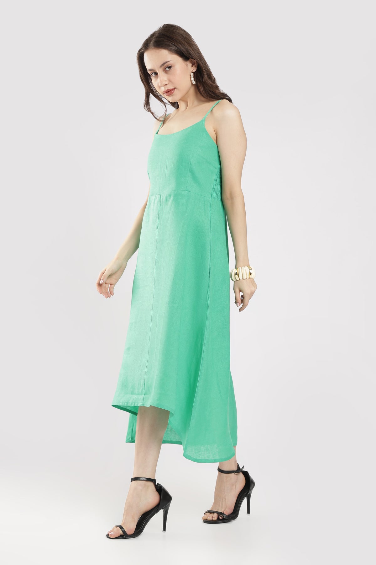 Pure linen green dress
