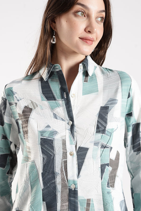 Brushstroke Mini Dress with Wrap Neck Blue