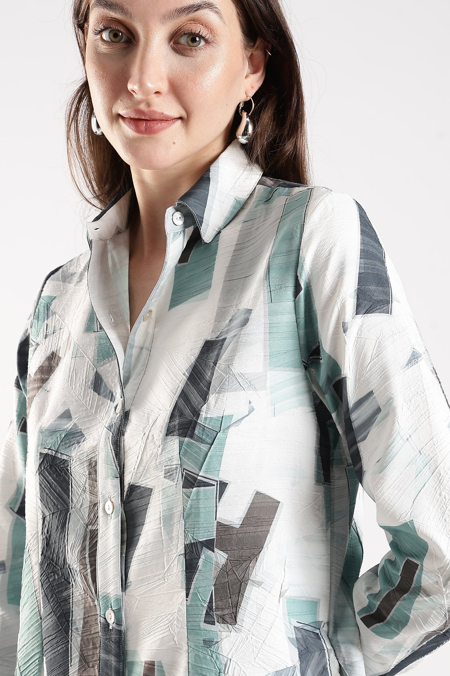 Brushstroke Mini Dress with Wrap Neck Blue