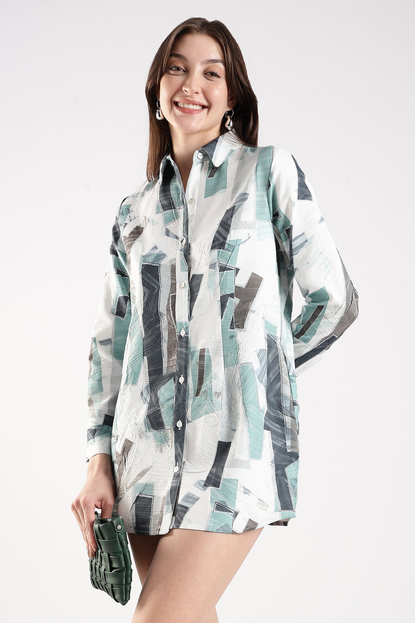 Brushstroke Mini Dress with Wrap Neck Blue