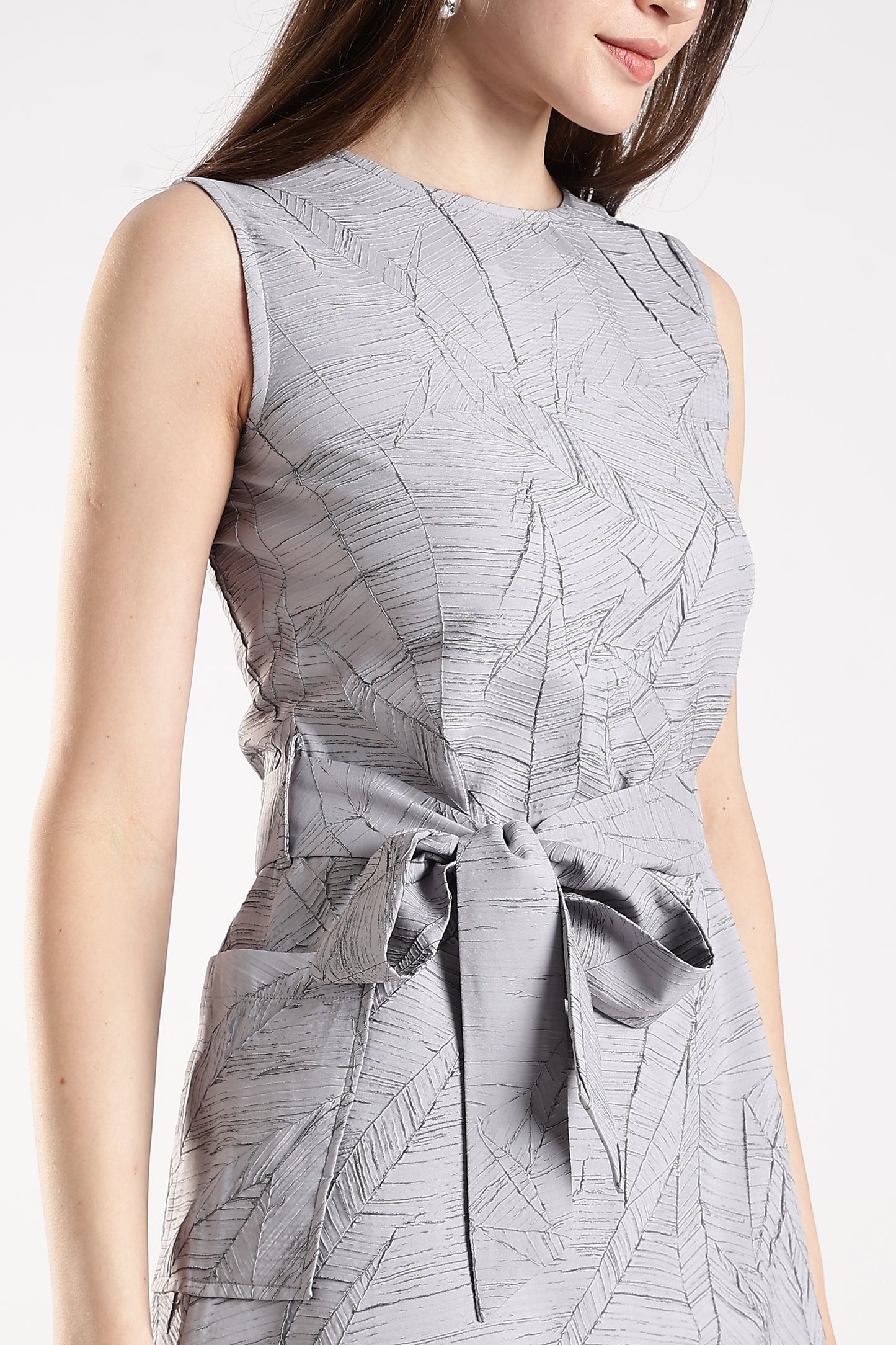 Textured Mini Dress with Pockets Grey