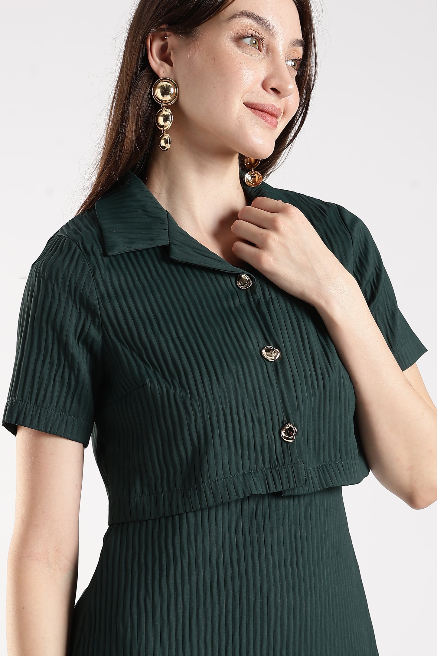 Layered Short Dress Dark Green