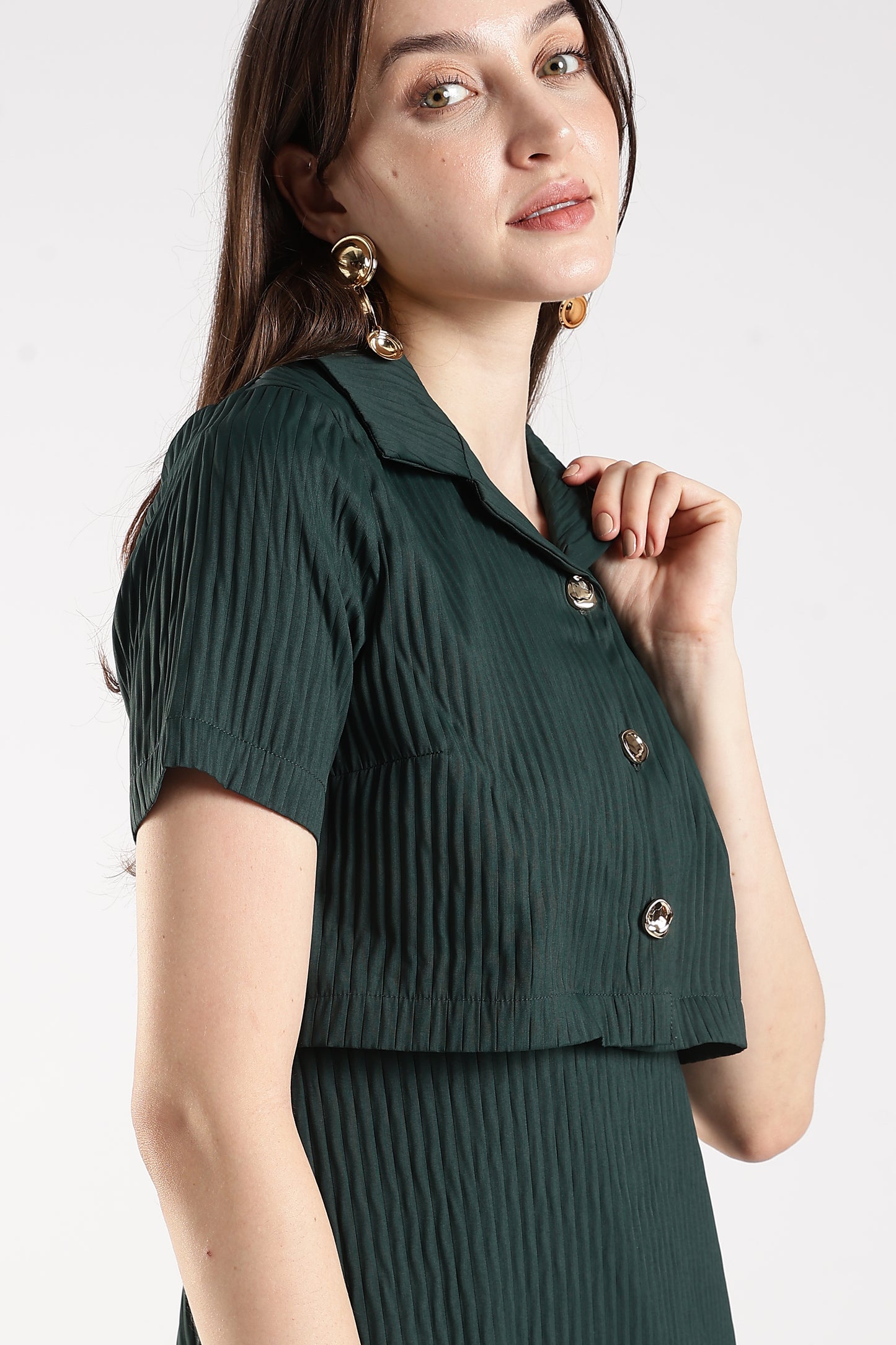 Layered Short Dress Dark Green