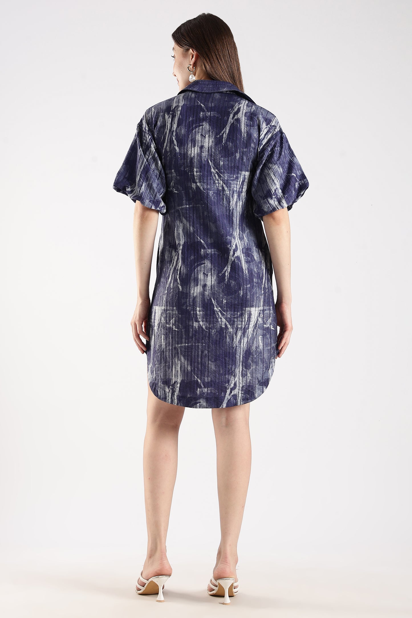 Collared Dress with Puff Sleeves Purple