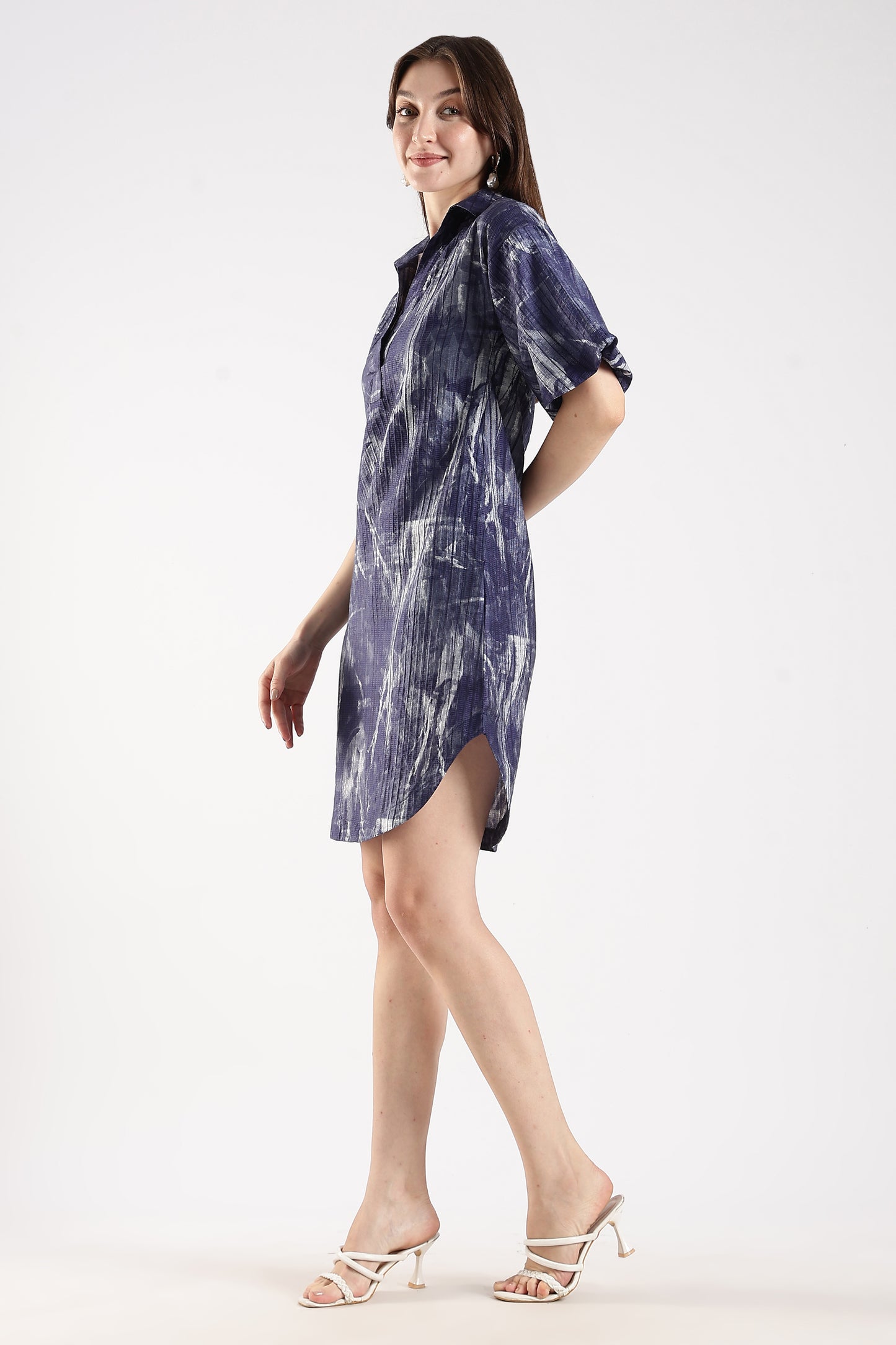 Collared Dress with Puff Sleeves Purple