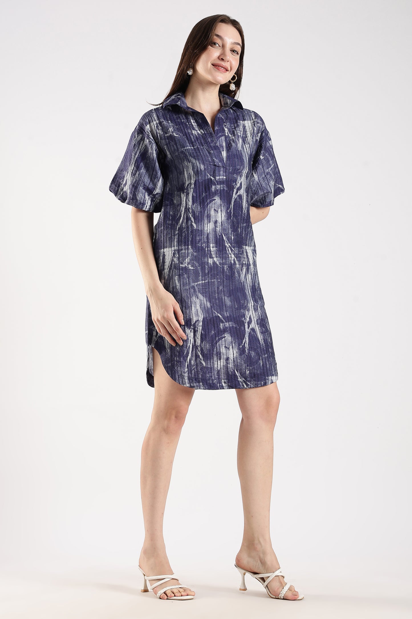Collared Dress with Puff Sleeves Purple