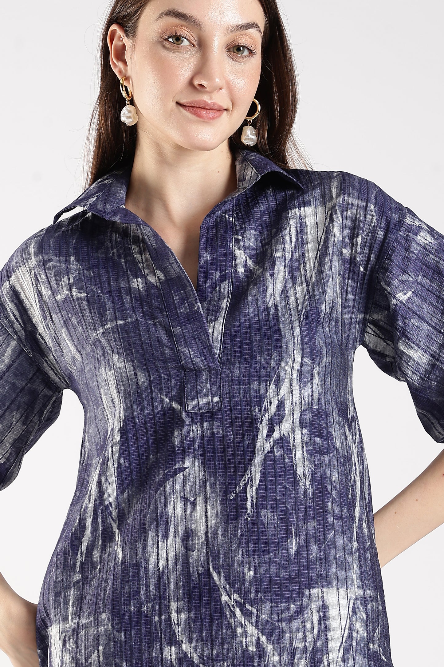 Collared Dress with Puff Sleeves Purple