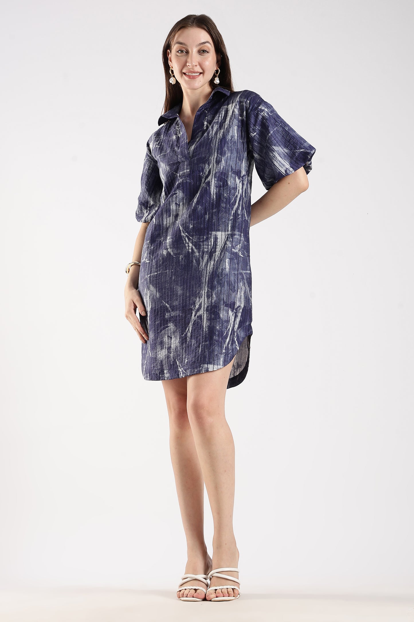 Collared Dress with Puff Sleeves Purple