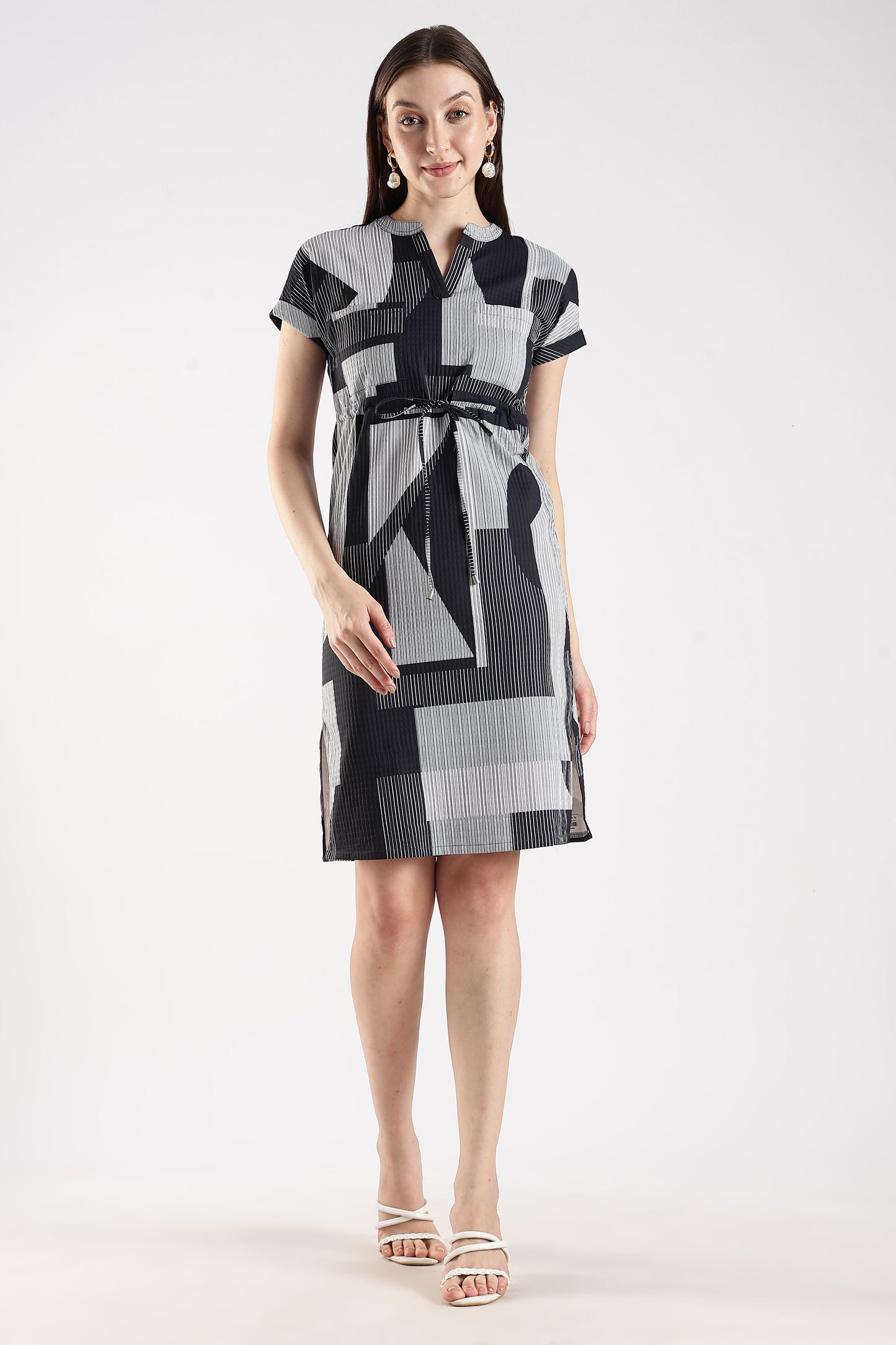 Drawstring Waist Dress Black