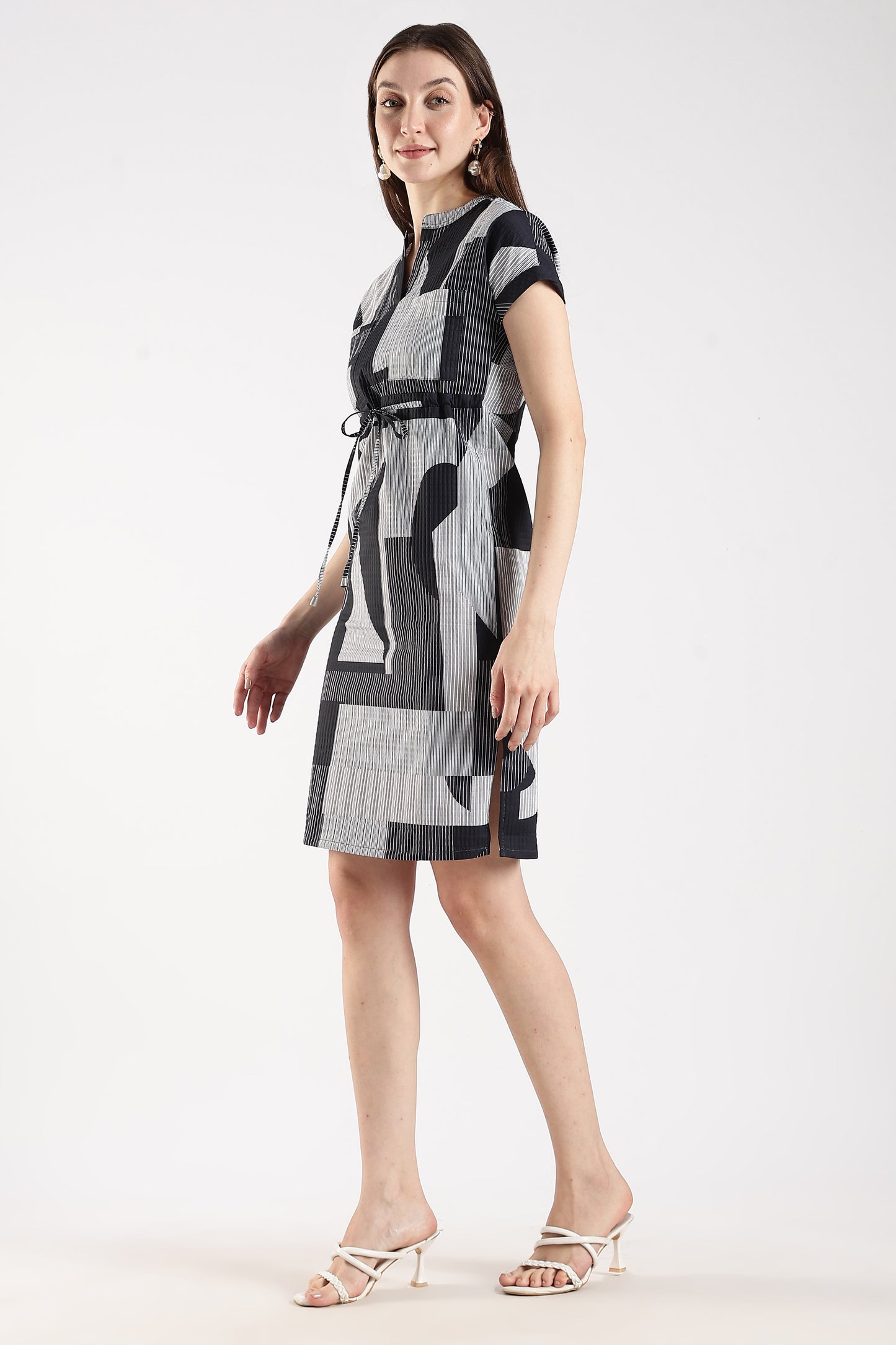 Drawstring Waist Dress Black