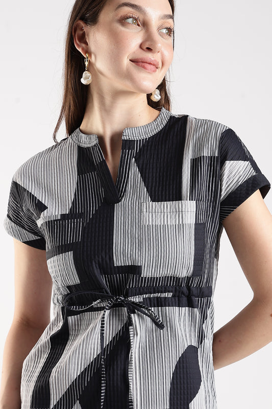 Drawstring Waist Dress Black