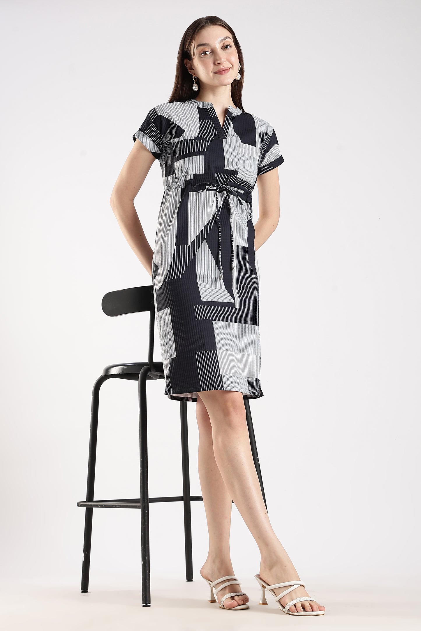Drawstring Waist Dress Black
