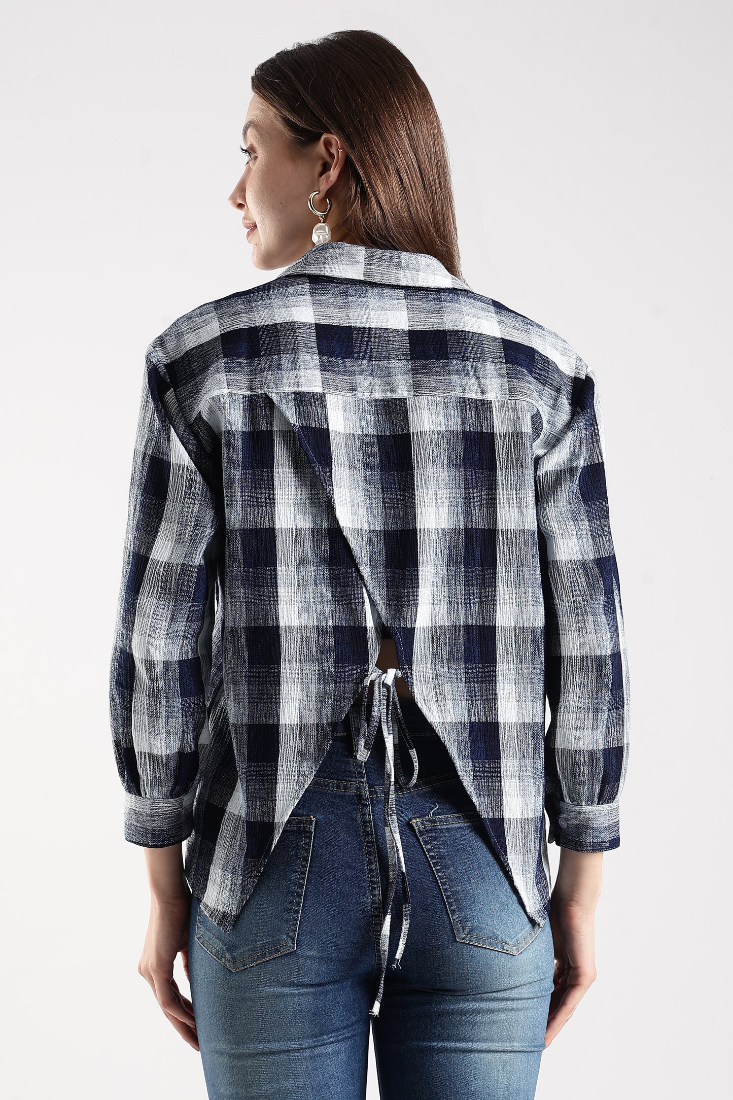 Asymmetric Back Tie-up Shirt Navy Blue