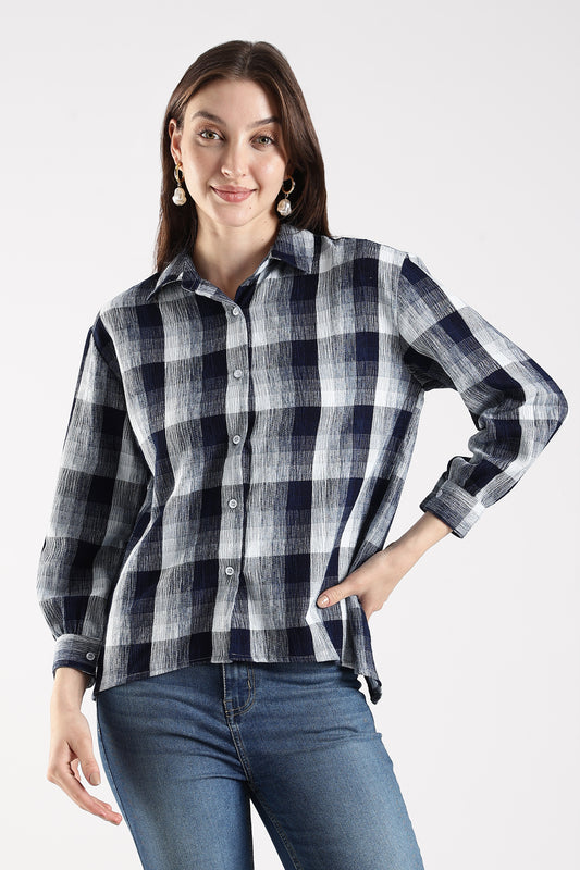 Asymmetric Back Tie-up Shirt Navy Blue
