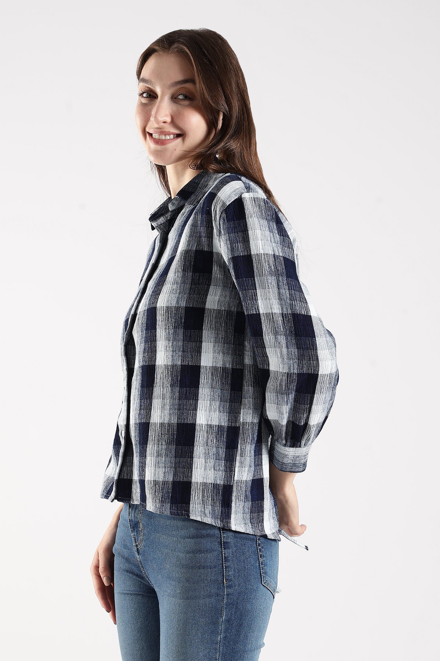 Asymmetric Back Tie-up Shirt Navy Blue