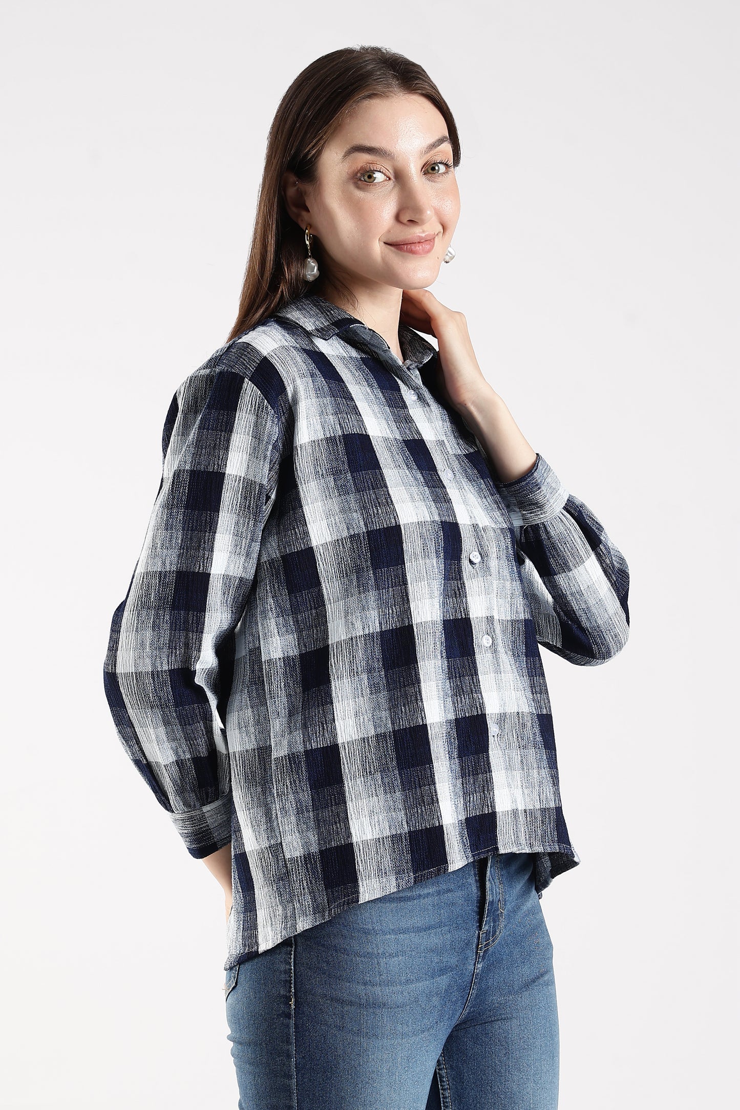 Asymmetric Back Tie-up Shirt Navy Blue