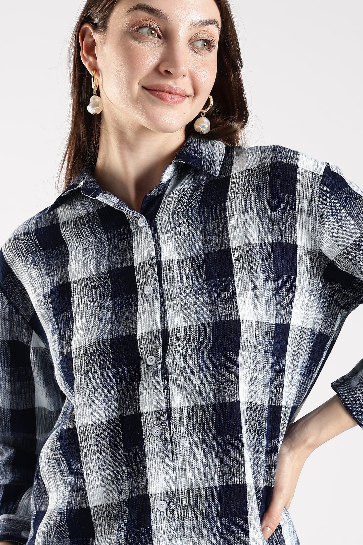 Asymmetric Back Tie-up Shirt Navy Blue