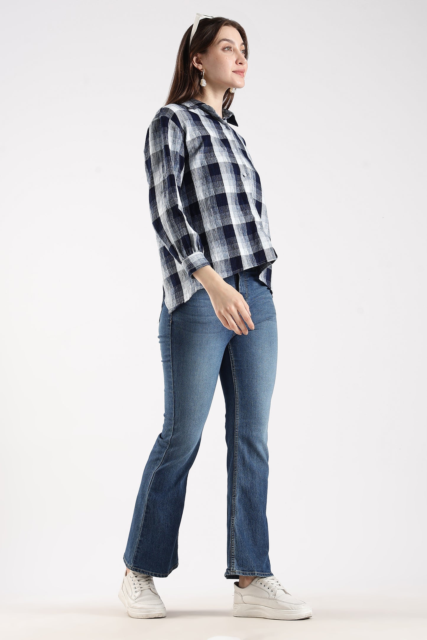 Asymmetric Back Tie-up Shirt Navy Blue