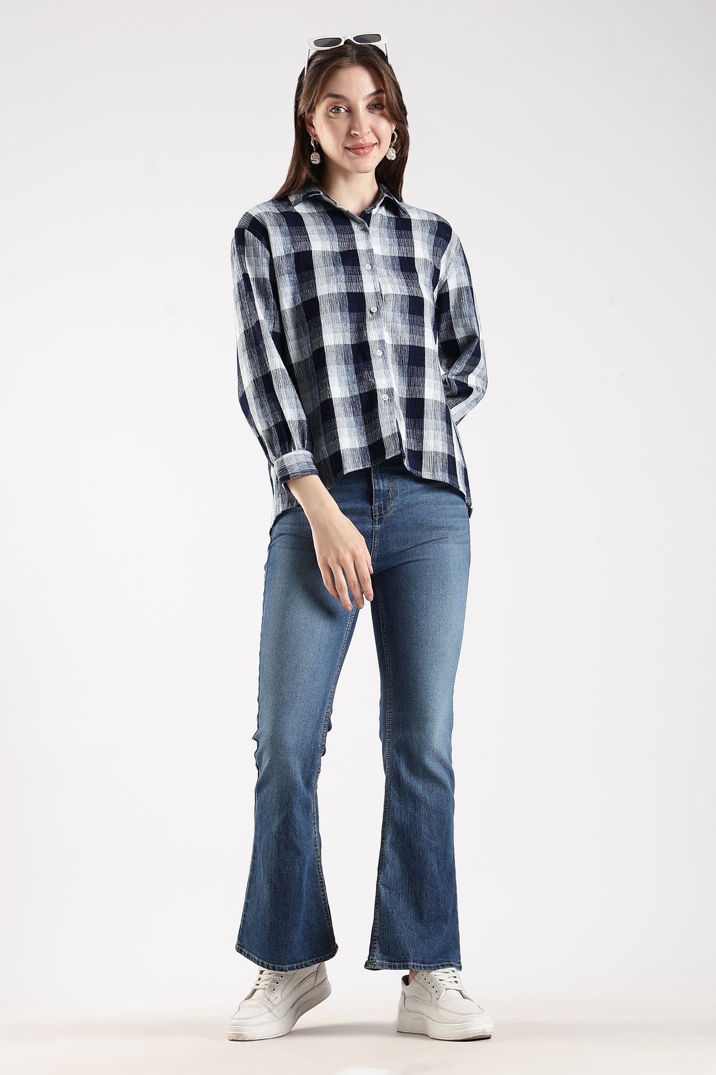 Asymmetric Back Tie-up Shirt Navy Blue