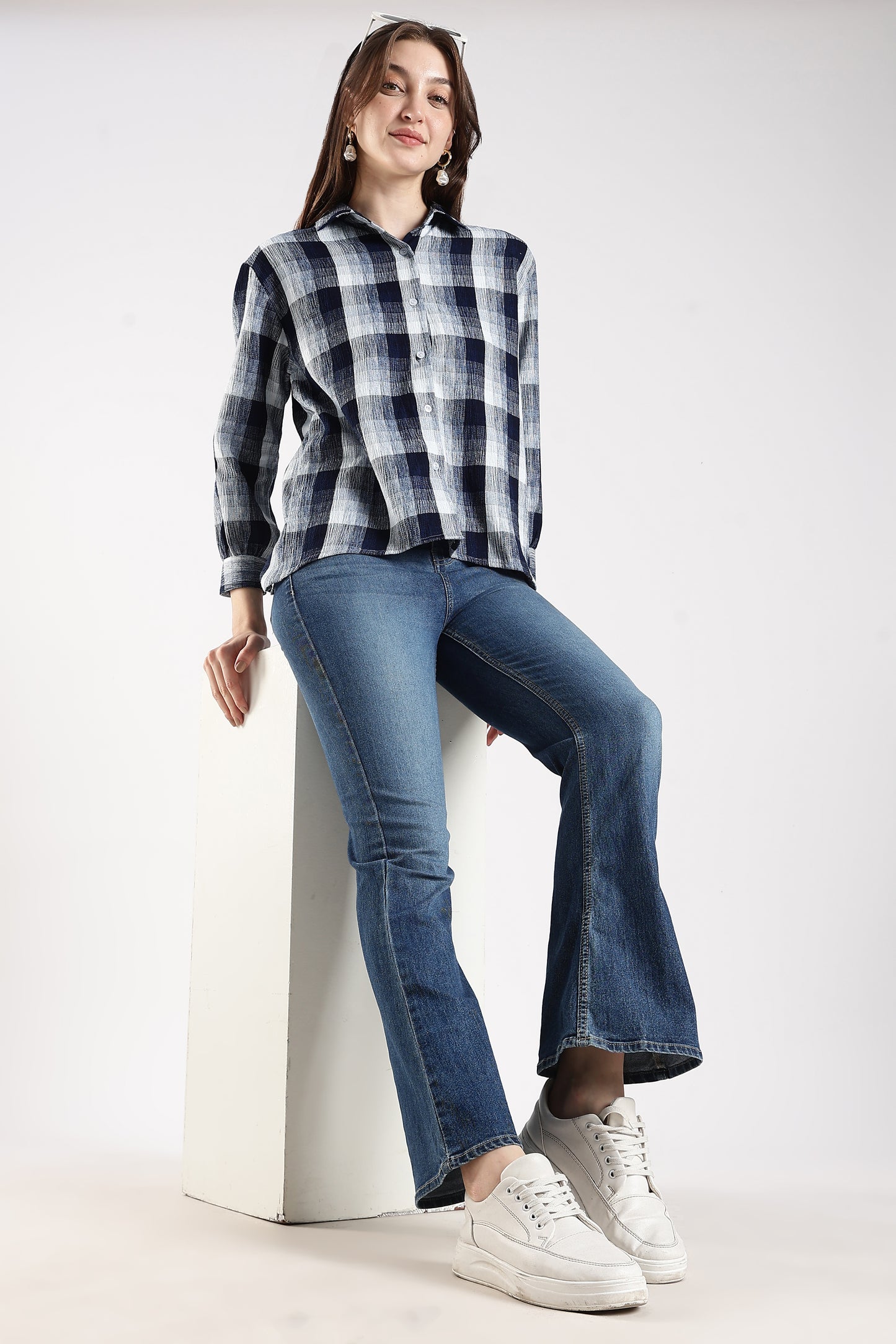 Asymmetric Back Tie-up Shirt Navy Blue