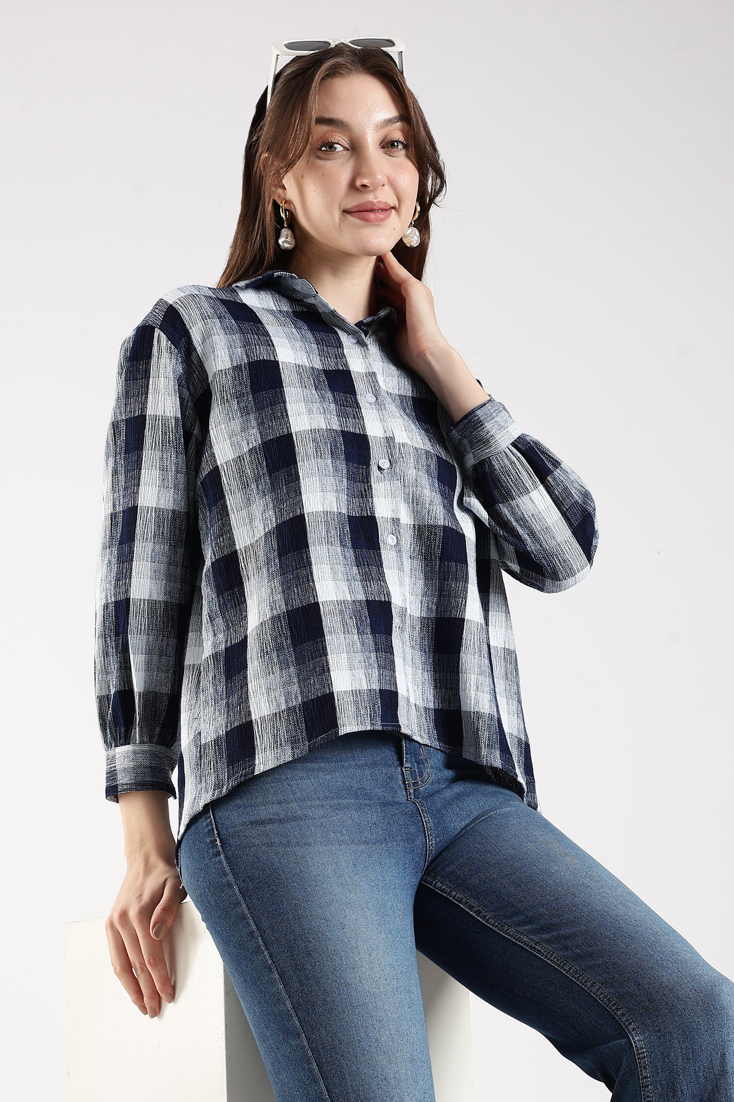 Asymmetric Back Tie-up Shirt Navy Blue