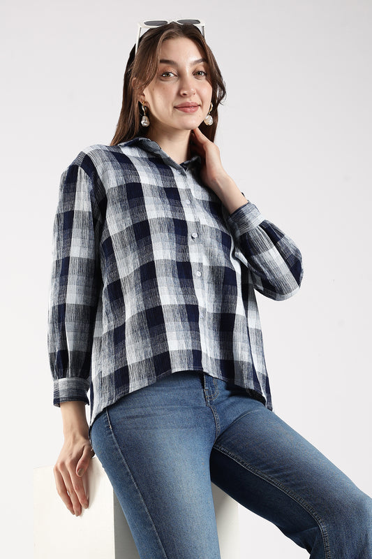 Asymmetric Back Tie-up Shirt Navy Blue