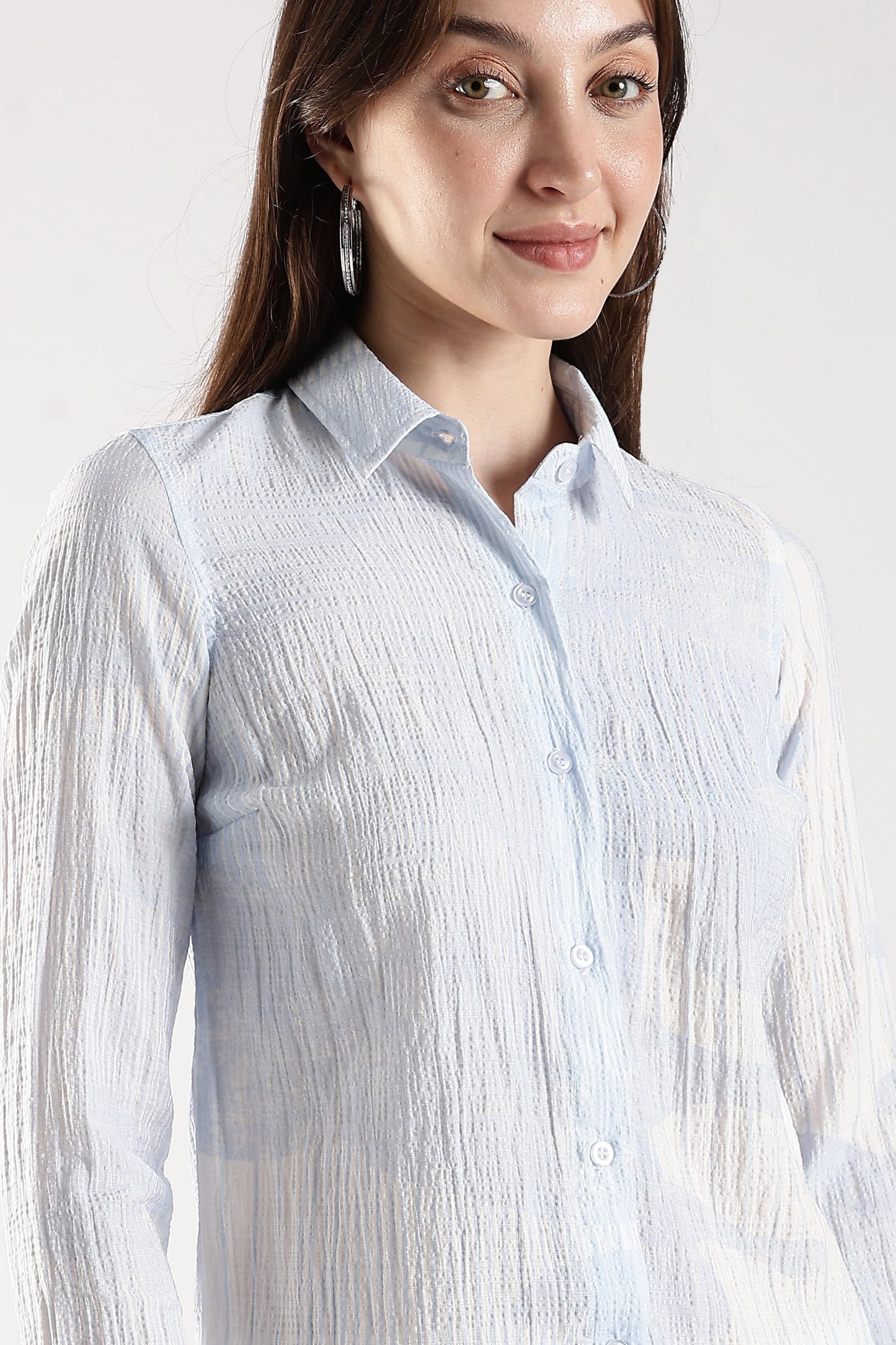 Textured Slim Fit Shirt White & Ice Blue