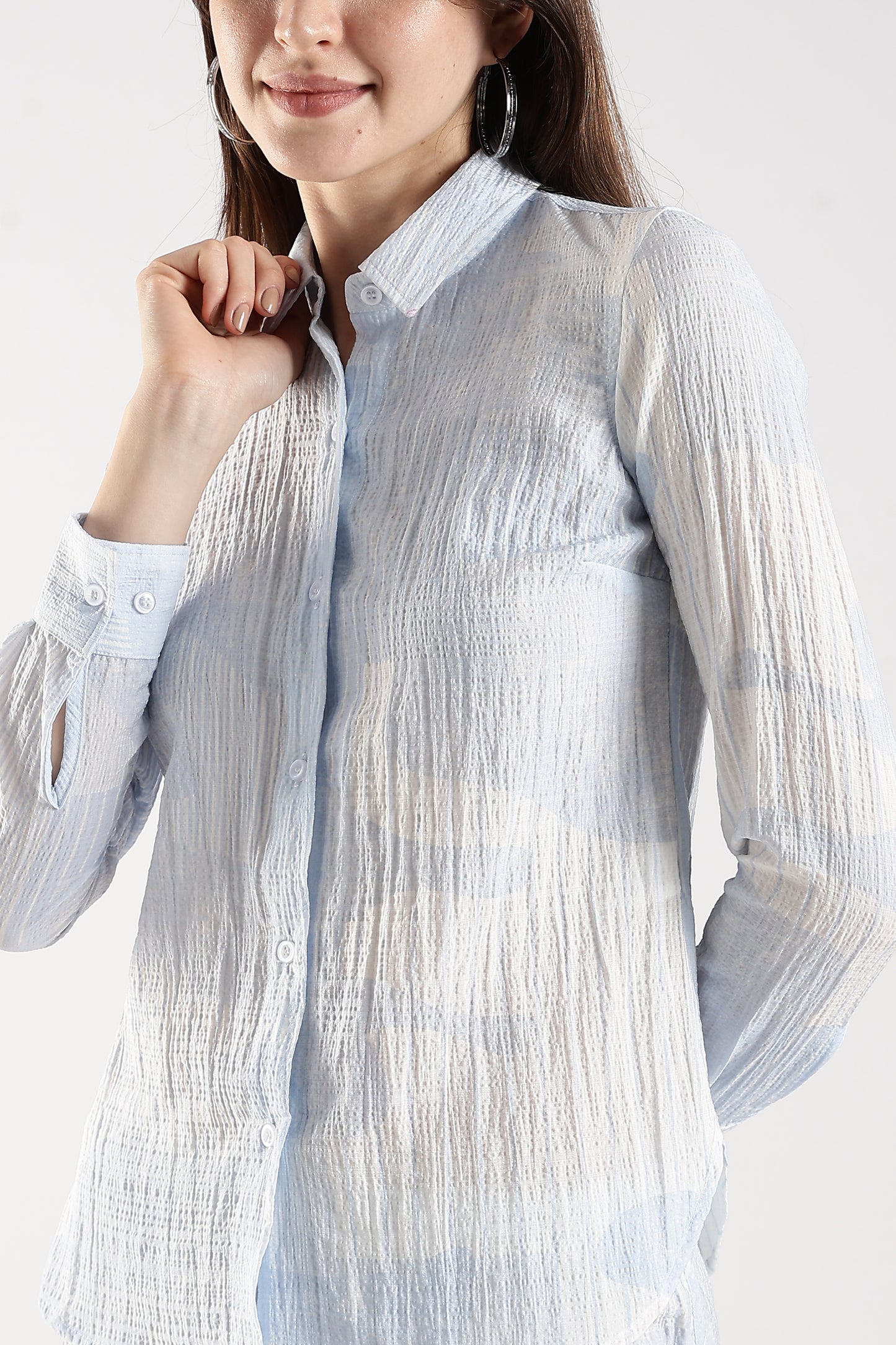 Textured Slim Fit Shirt White & Ice Blue