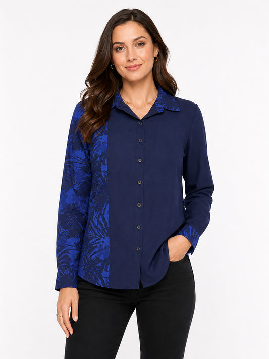 Women Blue Printed Color block Shirt