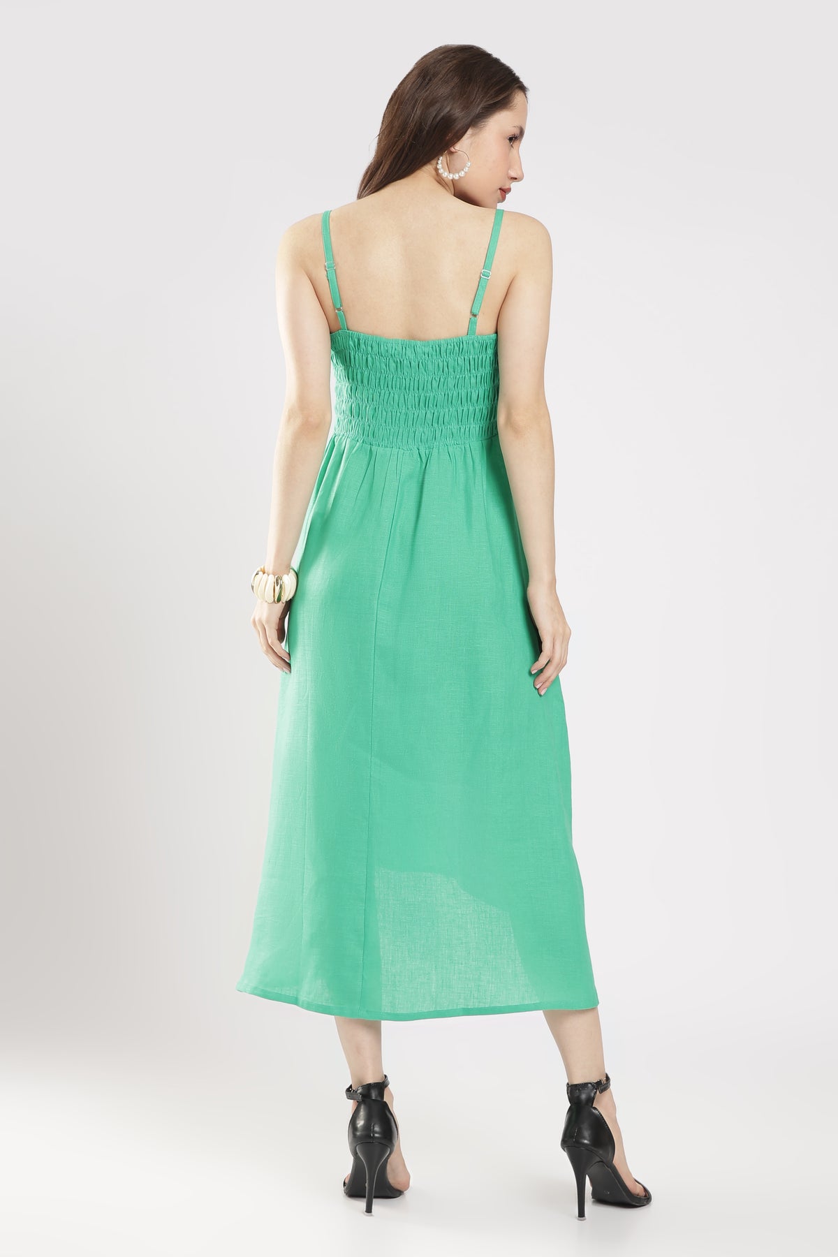 Pure linen green dress