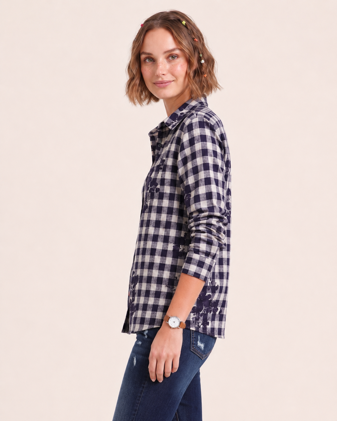 Women Blue Checks Full Sleeves Shirt
