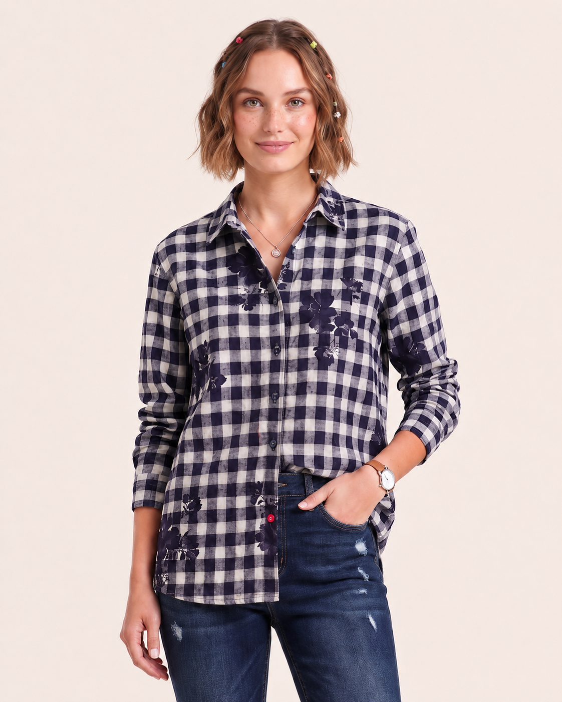 Women Blue Checks Full Sleeves Shirt