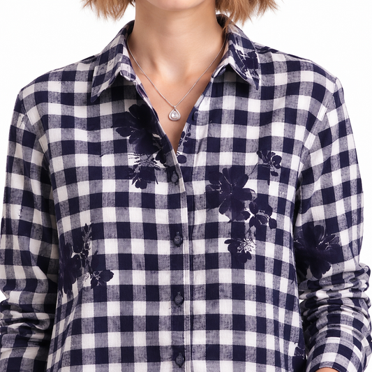 Women Blue Checks Full Sleeves Shirt
